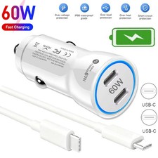 Mini 60W Double USB-C Fast Car Charger For Samsung S25 S24 S23 22 21 20  Ultra