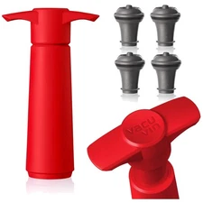 Vacu Vin Wine Saver Pump with 4 Vacuum Stoppers - Preserves Wine Freshness