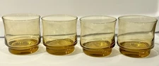 Vintage Amber Harvest Gold Low Ball Whiskey Glasses Mid-Century Modern Tumblers