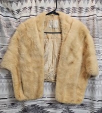 VGT 1950s-60s Mink Stole Pale Natural Fur Wrap Worth Furs Cleveland Monogran VMA