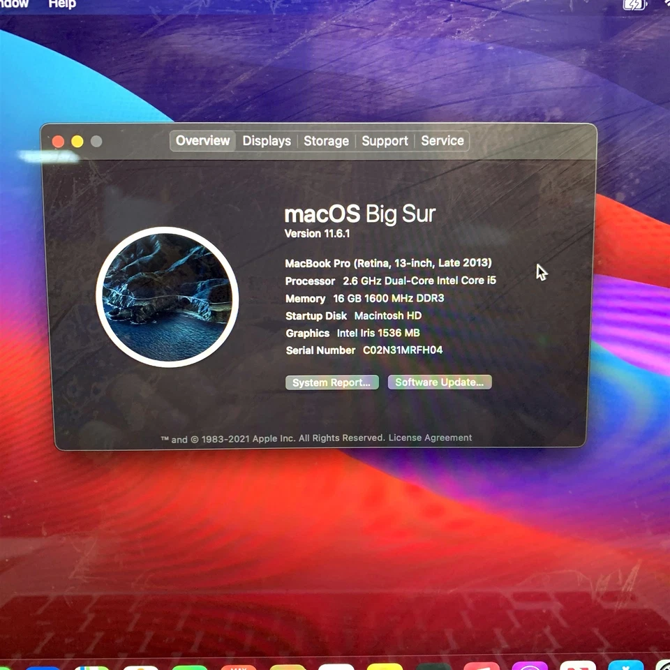 Apple Macbook Pro A1502 2013 Retina 13" Intel i5-4288U 2.6GHz 16GB 256GB Big Sur - Image 2 of 4