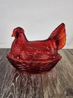 Vtg Amberina Glass Hen on Nest - Glass Trinket Candy Dish - 7.5" - UV Reactive!