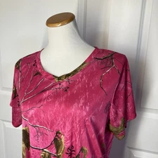 REALTREE womens 1X 16W plus size dri-fit pink camo print shirt top active real