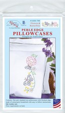 Jack Dempsey Stamped Pillowcases W/White Perle Edge 2/Pkg-Flowers  Butterflies