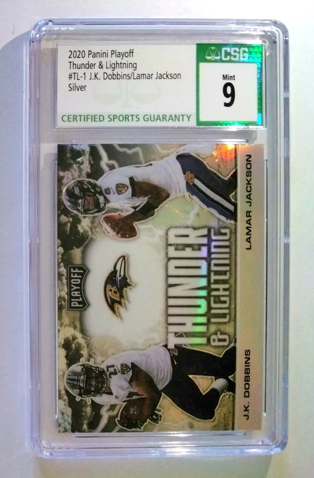 JK DOBBINS / LAMAR JACKSON 2020 Panini Playoff Thunder & Lightning #TL-1 * CSG 9 - Image 3 of 4