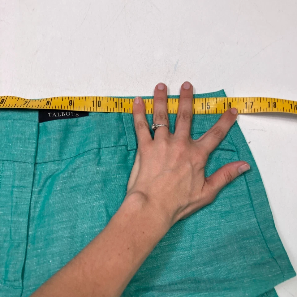 Bermudas Talbots 6 Mezcla de Lino Turquesa Frente Plano Informales Bolsillos con Cremallera Foto 4 de 4