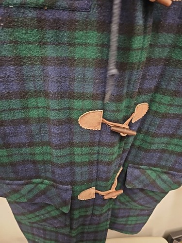 Vintage LL Bean Duffle Hooded Coat Women's XL Plaid USA Wool Toggle Jacket - Picture 3 of 9