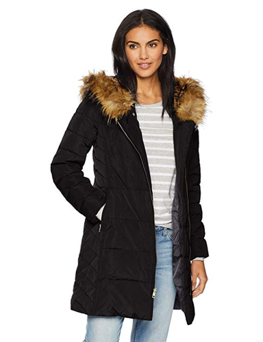 DAMEN COLE HAAN WINTER HERBST FEDER & DAUNEN PUFFERJACKE MIT KAPUZE SCHWARZ - Bild 1 von 3