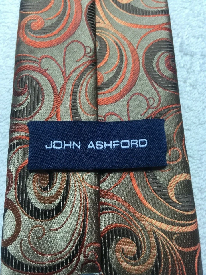 JOHN ASHFORD CORBATA PARA HOMBRE DORADA CON TONOS DE NARANJAS 3,25 X 61 Foto 4 de 4