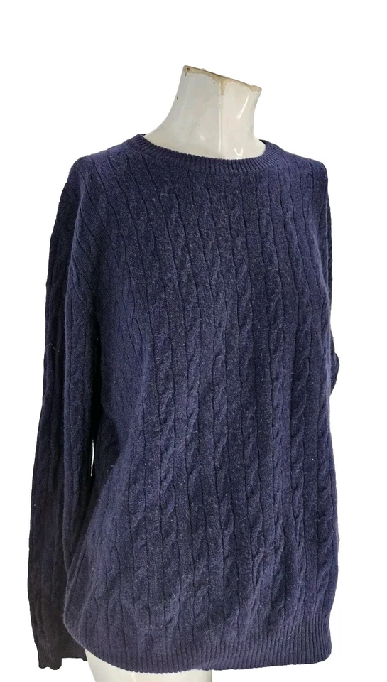 Lincs David Chu Men's Sweater Large Navy Blue Pure Cashmere Cable Knit - Image 4 of 4