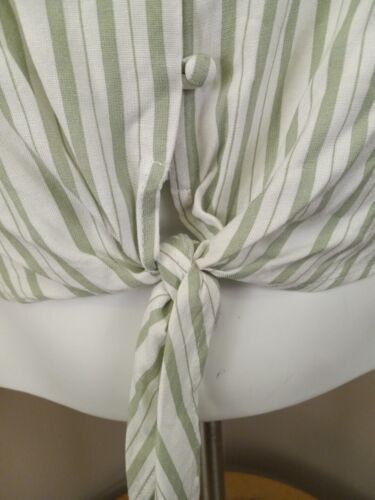 Sim And Sam Women Green/White Striped Button Down With Tie Top Size Xlarge - Picture 2 of 16