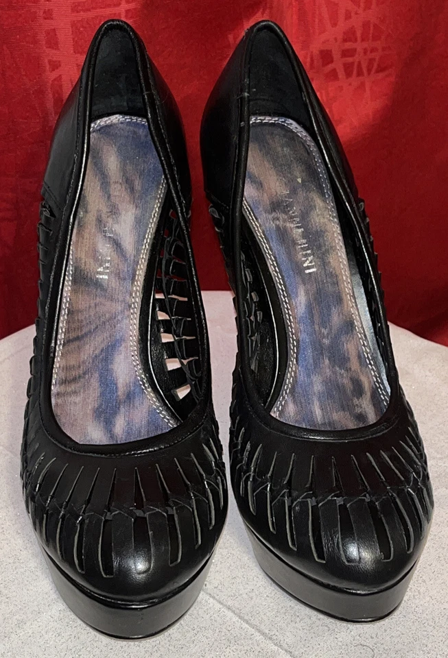 Zapatos de salón Giani Bini de plataforma de tacón alto de cuero genuino negro. Talla 9,5 M Foto 2 de 4