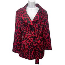 Donna Moore Blazer Women Small Red Black Giraffe Polka Dots Print Button V Neck