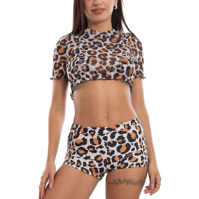 TooCool 3-teiliges Bikini Leopardenprint Dreieck Crop Top Culotte, Elas­tisch
