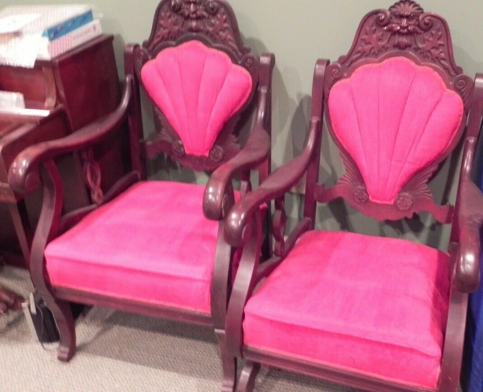 Antiguo JUEGO DE TRES PIEZAS de muebles Empire cabeza de león asiento de amor, balancín, silla St Foto 2 de 4