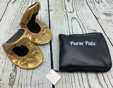 Solemates Purse Pals Foldable Travel Ballet Flats for Women Compact Gold Medium