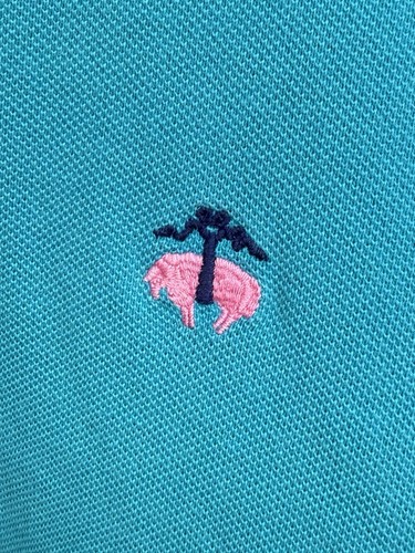 Brooks Brothers Men XL Blue Teal Pig Palm Logo Performance Polo Shirt Cotton - Picture 3 of 6