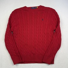 Polo Ralph Lauren Sweater Mens XL Red Cable Knit Cotton Crewneck Pullover