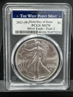 2021-W SILVER EAGLE PCGS MS70 TYPE 2 FIRST DAY ISSUE-WEST POINT ASE MS 70 $1