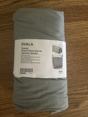 DVALA Fitted sheet, gray-green, Queen, 152 Thread count