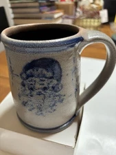 Christmas Mug Rowe Pottery Works Salt Glaze Santa Face 1992 4 1/2 inch High.    