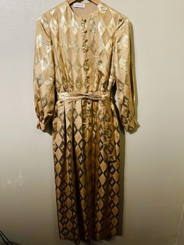 VTG Donald Brooks Dayton’s Oval Room Metallic Gold Diamond Gown Dress Sz 10 READ - Image 2 of 4