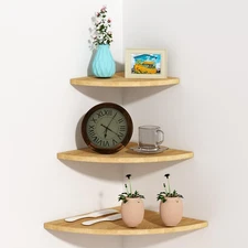 Corner Wall Shelf Set 3 | Easy Install Wooden Shelf Waterproof for Kitchen Ba...
