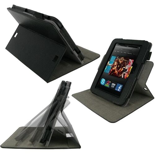 rooCASE for Amazon Kindle Fire HD 7" 2012 Dual-View Vegan Leather Black Lot C14