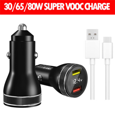 OPPO, Realme,Oneplus Super Vooc 80W 65W 30W Dual Autoladegerät Usb C Ladekabel