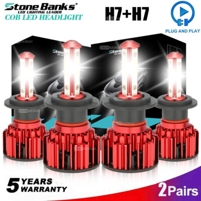 4X 4-Sides Combo H7+H7 LED Headlight Bulbs Kit High Low Beam Super White 6000