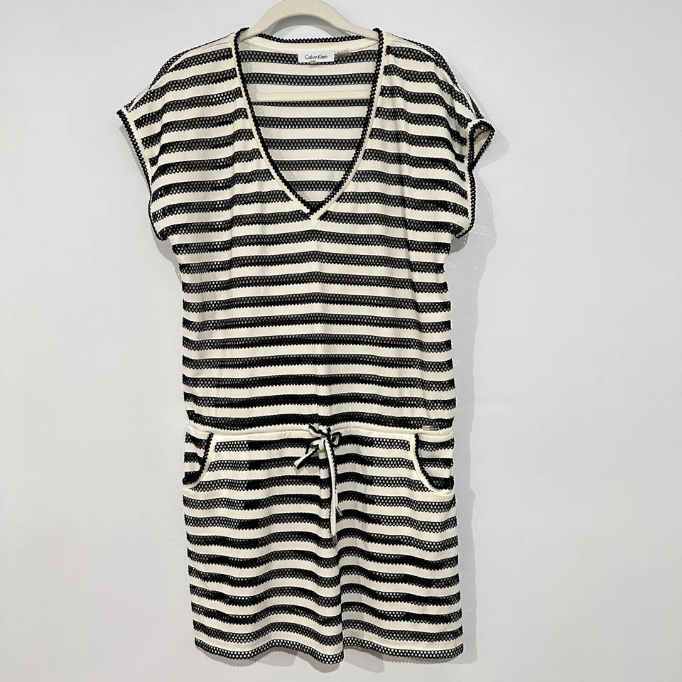 Calvin Klein Women Swimsuit Cover Up Dress Size Medium Crochet Drawstring Waist - Image 2 of 4