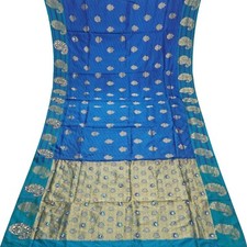 Vintage Blue Sarees 100 Pure Silk Zari Handwoven Festive Sari 5YD Craft Fabric