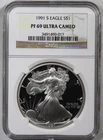 1991 S American Silver Eagle Proof NGC PF69 ULTRA CAMEO