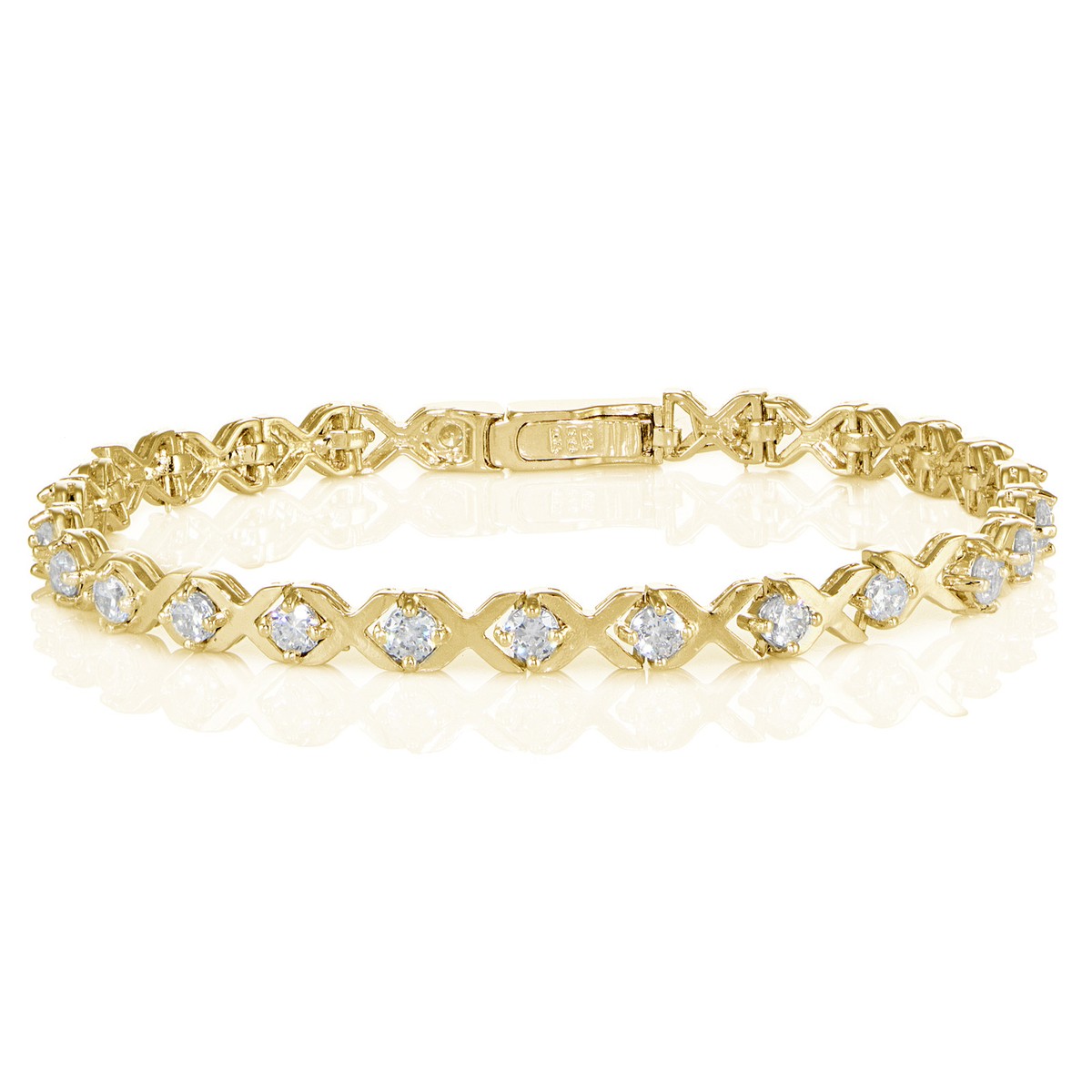 Yellow Gold Flashed Sterling Silver Cubic Zirconia XO Design