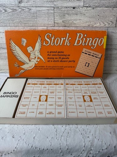 VTG MCM 1957 Leister Stork Bingo Baby Shower Party Activity Board Game NEW - Picture 3 of 9
