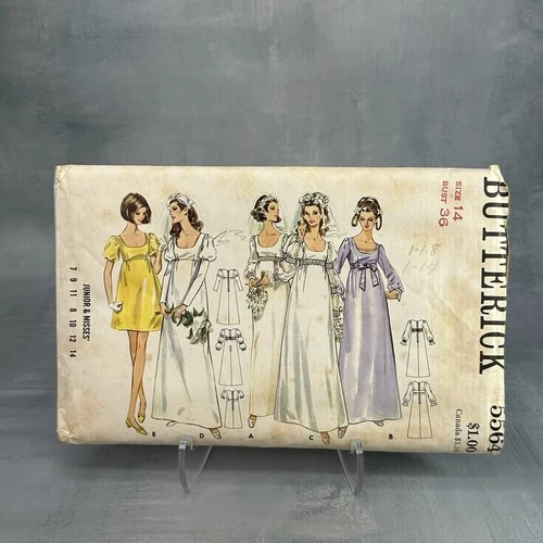 Dress Gown Wedding Bridal 14 Butterick 5564 Sewing Pattern VTG High Empire Waist