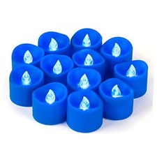 12 Pack Blue Tea Light Candles Battery Operated, Flameless Flickering Blue