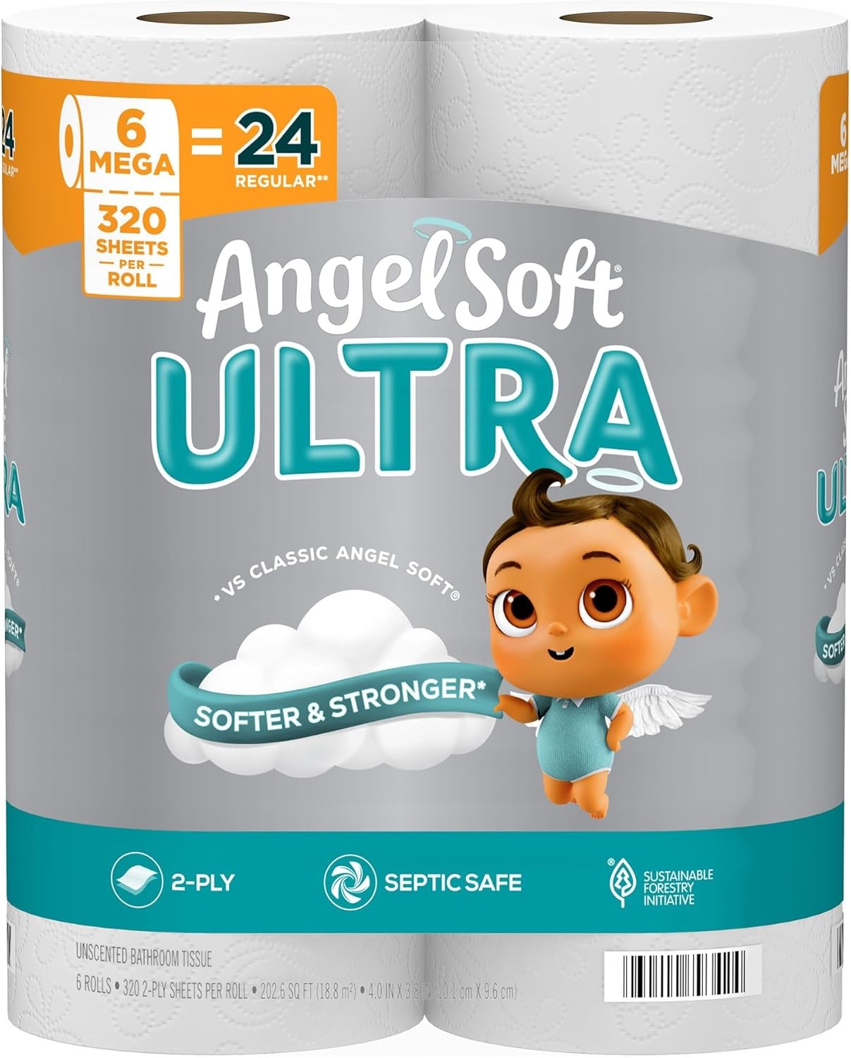Angel Soft Ultra Toilet Paper, 6 Mega Rolls = 6 (Pack of 1), White 