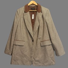 NWT Talbots Relaxed 90s Blazer Size 14 Brown Autumn Check Houndstooth Old Money