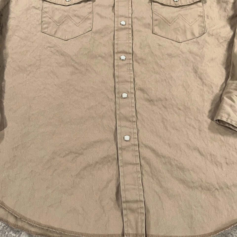 Wrangler Shirt Mens 2XL XXL Beige Twill Western Pearl Snap Long Sleeve Workwear - Image 4 of 4