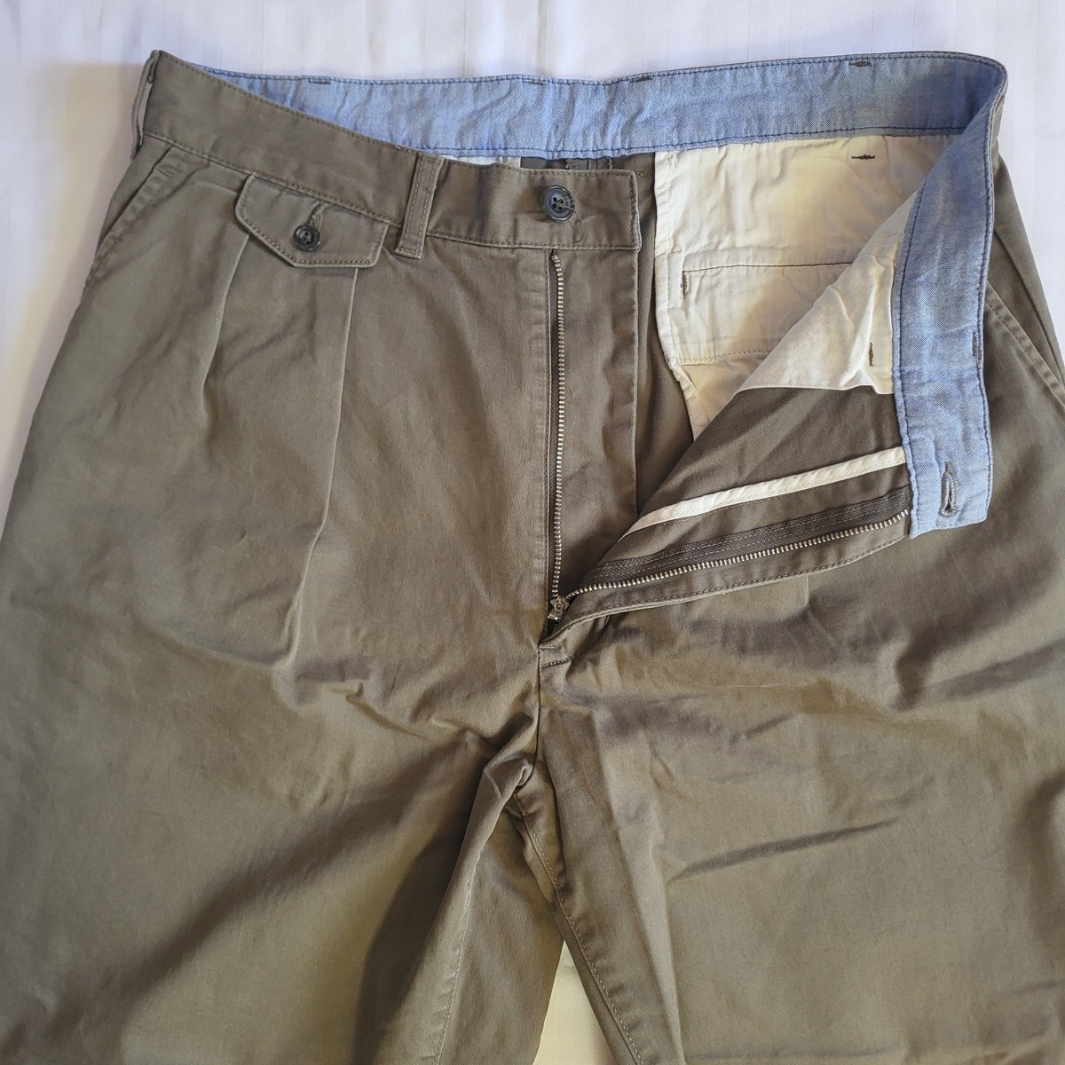 Beams Plus 2-Pleat Chino Pants Mens L (33x26) Military Olive Green Beams Plus 2-Pleat Chino Pants Mens L (33x26) Military Olive Green