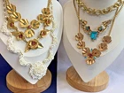 Vtg Necklace Lot Costume Jewelry Floral Statement Pieces Faux Pearls / Gemstones