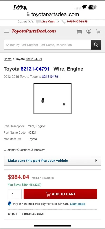 Arnés de cableado del motor Toyota Tacoma 2012-2016 OEM usado (V6) Foto 2 de 2