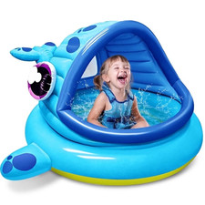Whale Baby Pool with Canopy   Inflatable Shade Kiddie Pool for Toddlers  Kids,