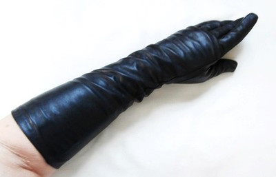 Jasper Conran Retro 60er Jahre längere weiche schwarze Lederhandschuhe Gr. S, 6 1/2