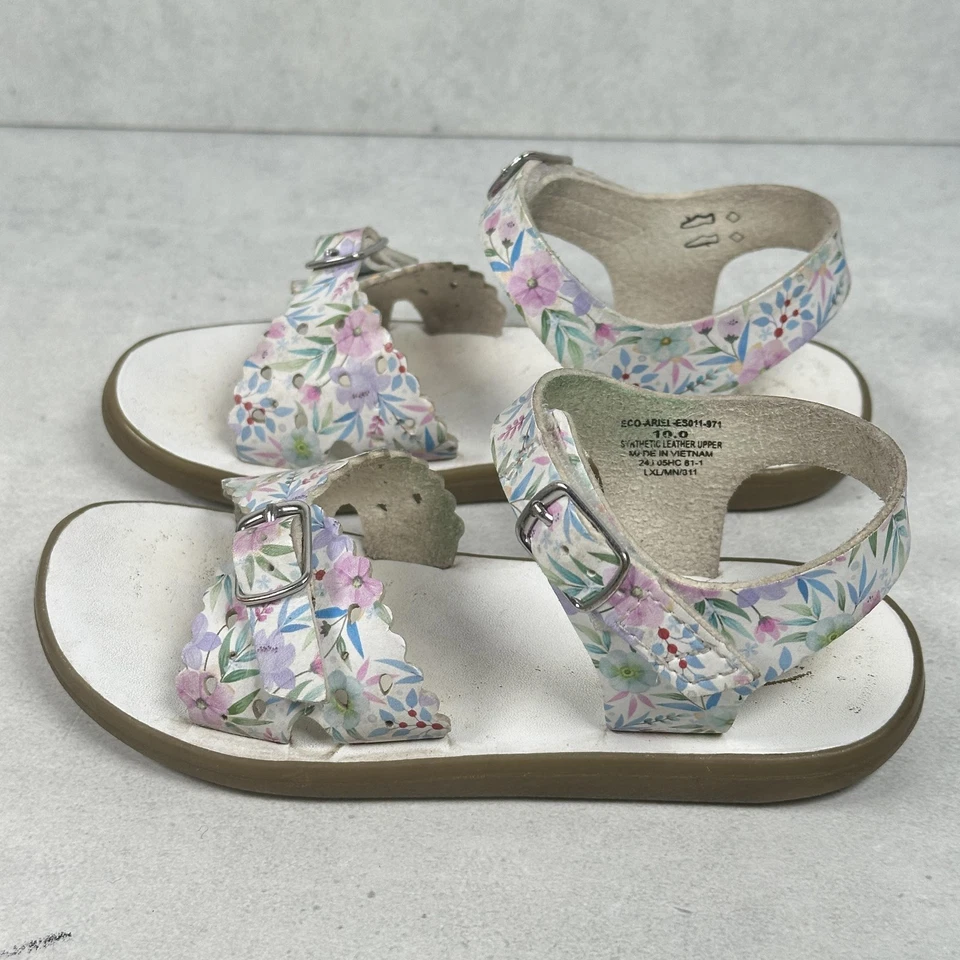 Sandalias Footmates niñas pequeñas talla 10 blancas florales ECO Ariel hebilla vieira Foto 4 de 4