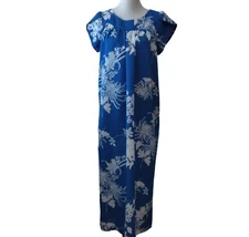 Waltah Clarke Womens Vtg Blue White Hawaiian Tulip Sleeve Long Muumuu Dress S