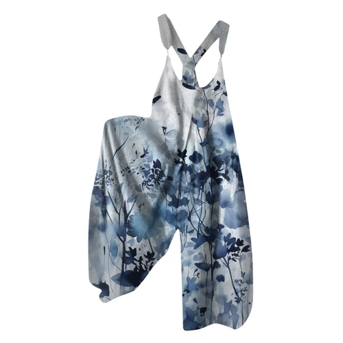 Women's Floral Jumpsuit Baggy Dungaree Ladies Summer Romper Playsuit Overalls - Picture 18 of 48