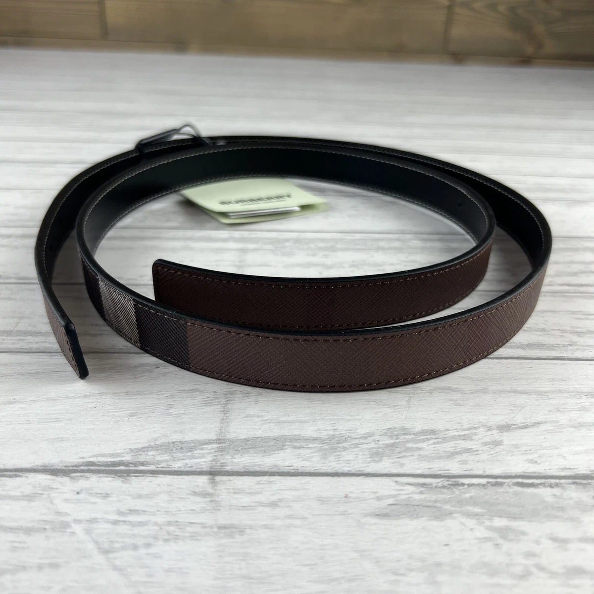 Burberry TB Reversible E-Canvas & Leather Belt