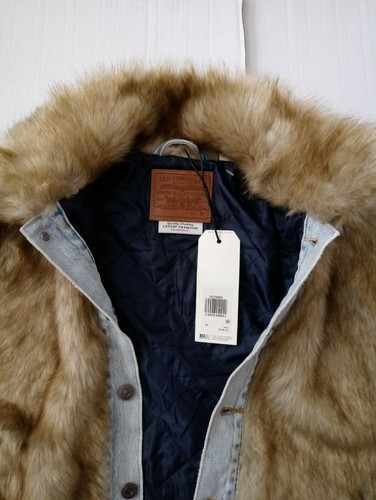 LEVI'S Oversized Faux Fur Furry Fury Denim Trucker Jacket WOMEN'S SIZE MEDIUM - Picture 4 of 9